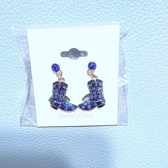 Cowgirl Boot Earrings - Blue Sparkle with Rhinestone Shine - Picture 8 of 10